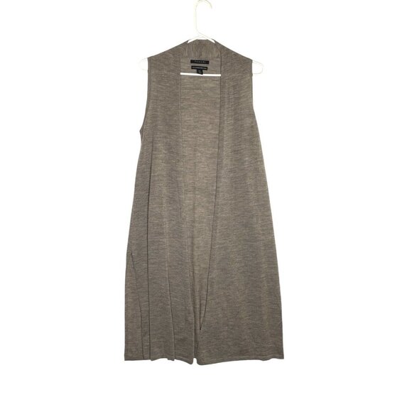 Tahari Women's Taupe 100% Merino Wool Sleeveless Midi Duster Vest Size Small - Picture 1 of 7